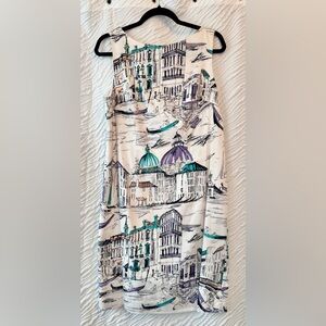 NorthStyle Cream and Black Architectural Venetian Print Sleeveless Dress